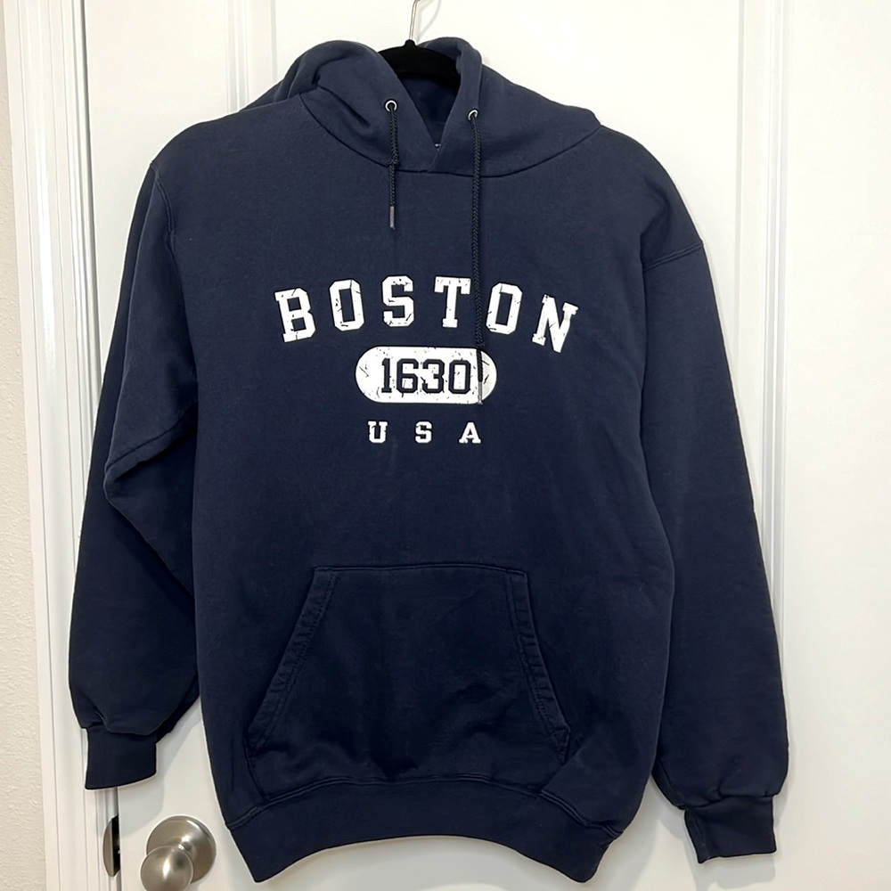 Vintage Champion Boston Navy Hooded Sweatshirt Size Small